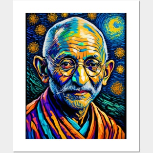 Mahatma gandhi in starry night Posters and Art